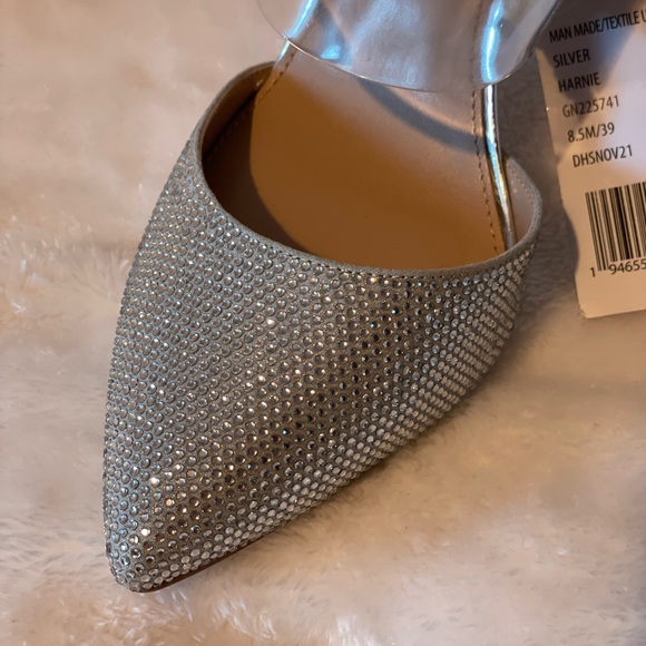 STUNNING BLING BCBG SILVER GLITTER WITH CLEAR RHINESTONES HIGH HEEL SHOES NWOT - Picture 5 of 16